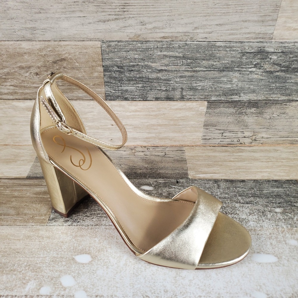 Sam Edelman Robyn Womens Heel Sandals Sz 11 Gold Metallic Ankle Strap Block Heel